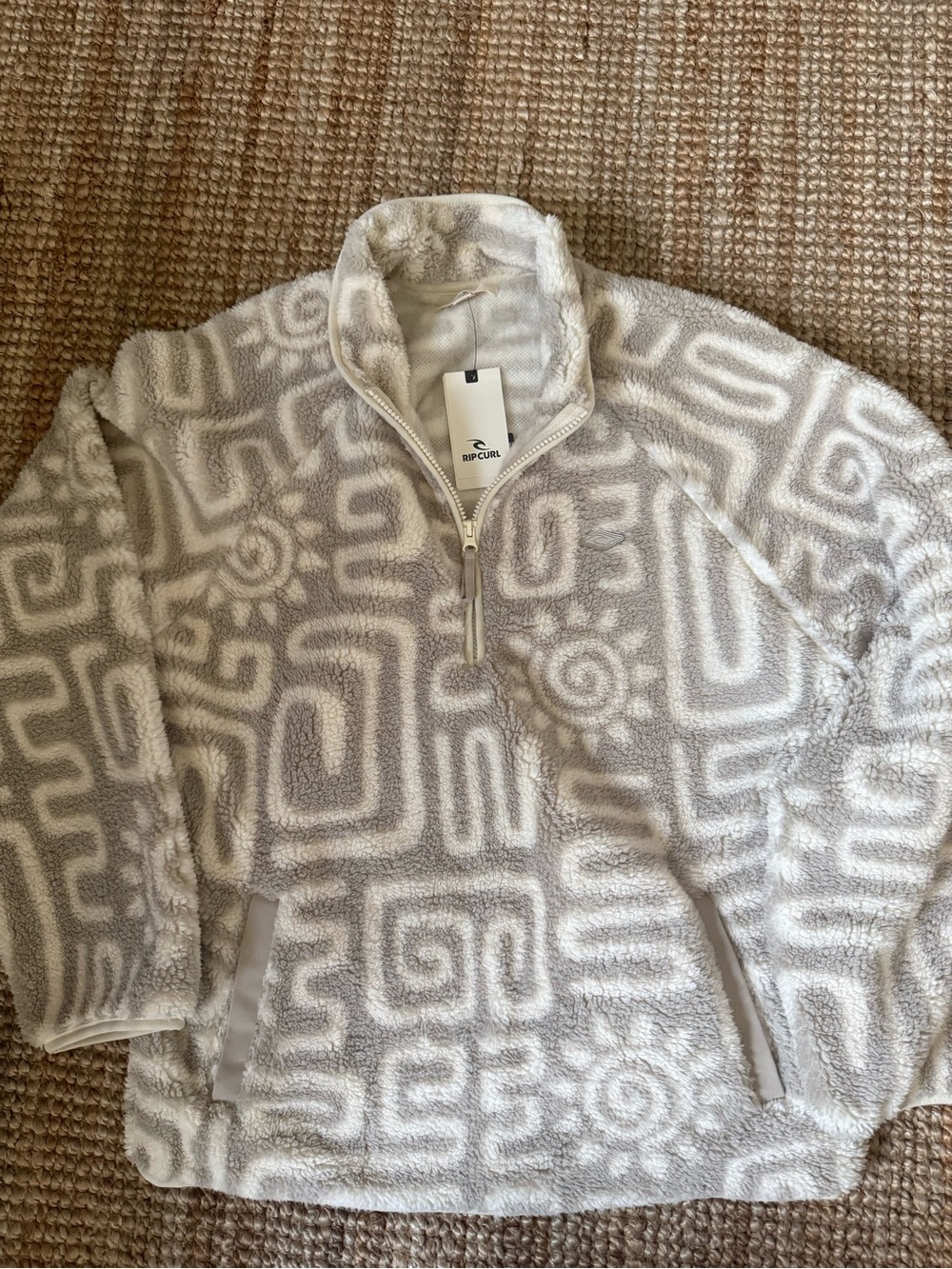 Rip Curl Cream & Light Gray Sherpa Half-Zip Pullover